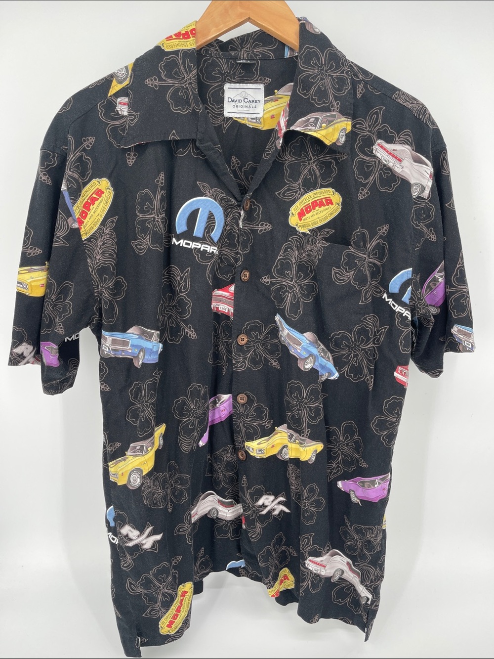 David Carey Black Mopar Logo Short-Sleeve Button-Down Shirt Men Large